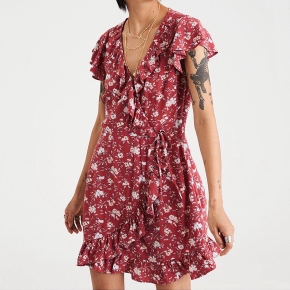 American‎ Eagle Outfitters Burgundy Floral Mini Dress Vintage Y2K